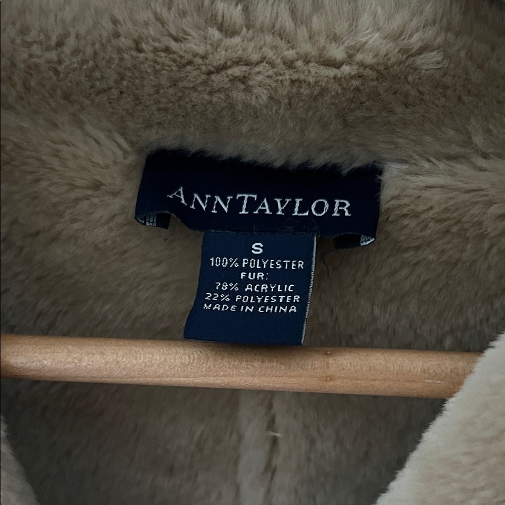 Ann Taylor Brown Faux-Suede Shearling-Trim Trench Coat - Picture 3 of 5